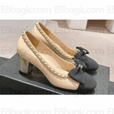 Chanel Chain Around and Bow Pumps Leather/Grosgrain Beige 2024