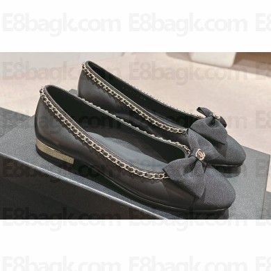 Chanel Chain Around and Bow Ballet Flats Leather/Grosgrain Black 2024