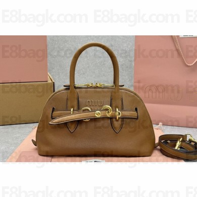 Miu Miu Aventure nappa leather top-handle bag 5BB169 Cognac 2024