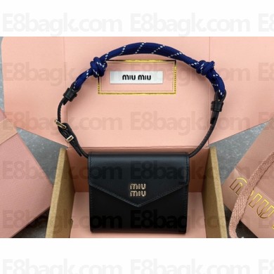 Miu Miu Leather wallet with leather and cord shoulder strap 5MT024 Black 2024