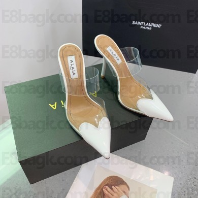 Alaia Heart Heel Mules 10.5cm in PVC and Patent Leather white 2023 