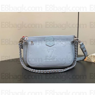 Louis Vuitton Multi Pochette Accessoires in Grained Monogram Leather M47173 Blue Washed 2024 