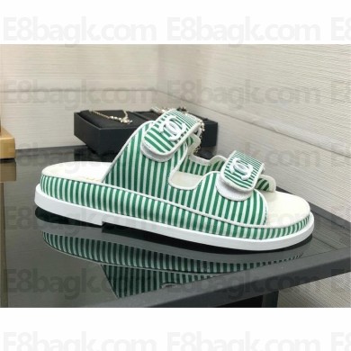 CHANEL Stripes Casual Style Party Style Footbed Sandals green 2024