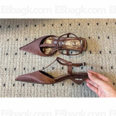Prada Heel 3.5cm Satin slingback pumps Tobacco Spring 2024