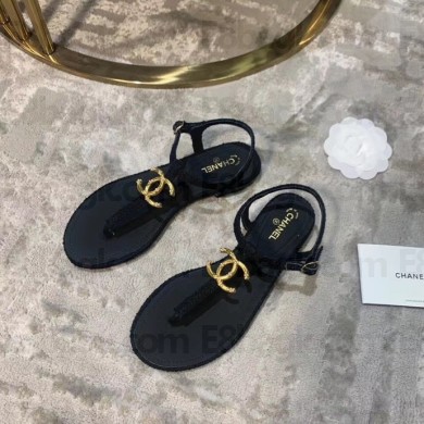 Chanel CC Logo Thong Sandals Black 2020