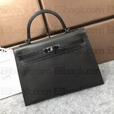 hermes so black kelly 28/32 bag in box leather