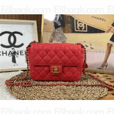 CHANEL Lambskin, Enamel & Gold-Tone Metal MINI FLAP BAG AS3737 red 2022