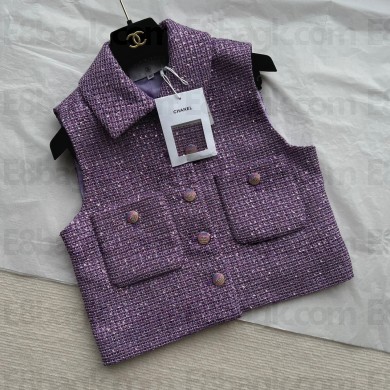 CHANEL Glittered Tweed Purple & Silver VEST P76338 2024 SS