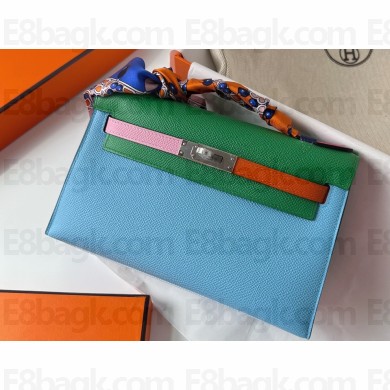 Hermes Mini Pochette Bag In Original Epsom Leather Blue/Green/Pink/Orange/Red (Full Handmade)