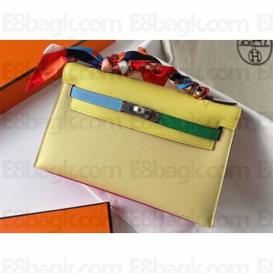 Hermes Mini Pochette Bag In Original Epsom Leather Yellow/Blue/Green/Orange/Fuchsia (Full Handmade)