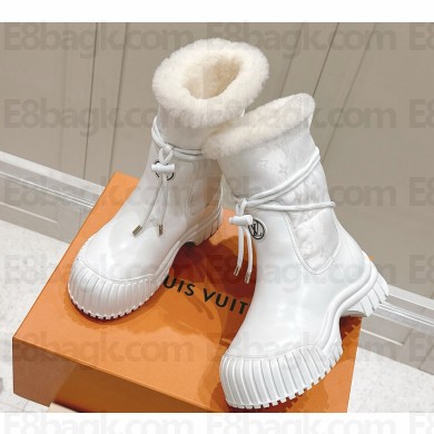 Louis Vuitton Ruby Flat Ankle Boot Calf leather and Monogram nylon 1ADCBH blanc 1108-2024