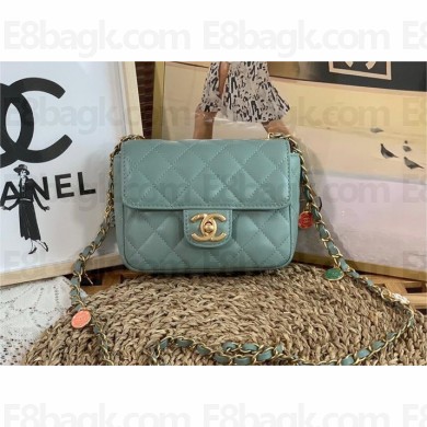 CHANEL Lambskin, Enamel & Gold-Tone Metal MINI FLAP BAG AS3738 blue 2022