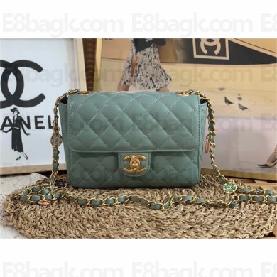 CHANEL Lambskin, Enamel & Gold-Tone Metal MINI FLAP BAG AS3737 blue 2022