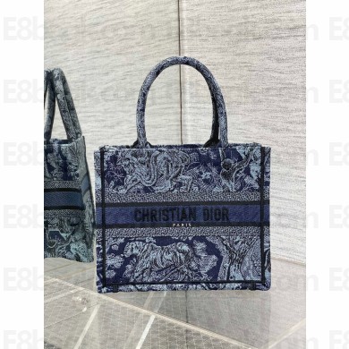 Dior small Book Tote Bag in Denim Blue Toile de Jouy Embroidery 2023