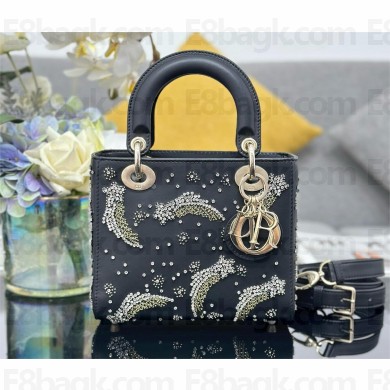 DIOR BLACK SMALL LADY DIOR BAG WITH SHOOTING STAR 2024