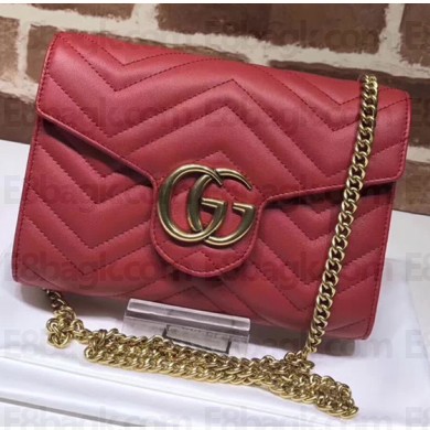 Gucci GG Marmont Matelasse Chevron Mini Bag 474575 Red 2017