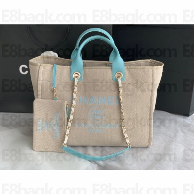 chanel large cabas tote bag A66941 gray with green handle 2022