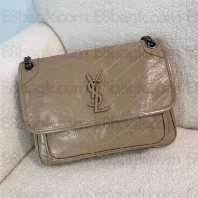 Saint Laurent Niki medium Bag elephant gray L in vintage leather with silver hardware(original quality)
