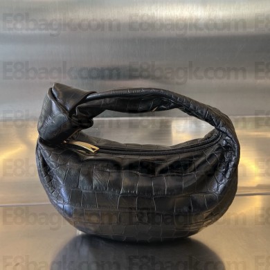 Bottega Veneta crocodile pattern leather mini jodie top handle bag black 2024