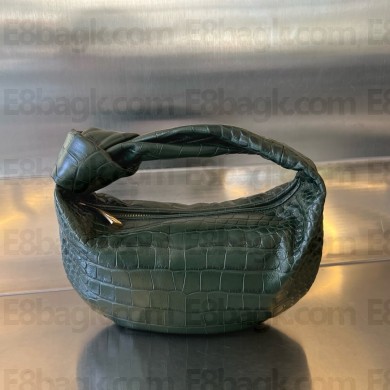 Bottega Veneta crocodile pattern leather mini jodie top handle bag dark green 2024