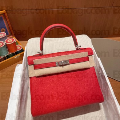 Hermes kelly 25 bag in togo leather rouge de coeur handmade