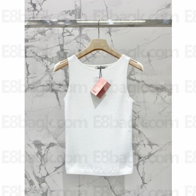 MIU MIU RIBBED KNIT WOOL TANK TOP WHITE 2024