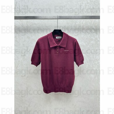 MIU MIU DARK BURGUNDY WOOL KNIT POLO SHIRT 2024