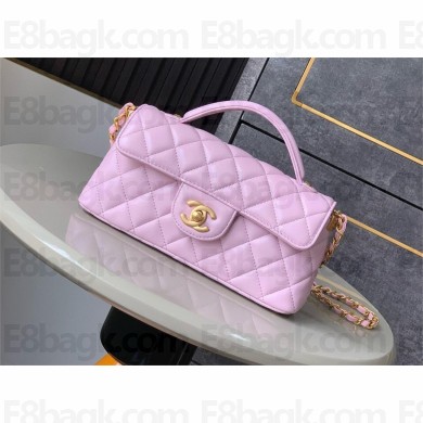 Chanel Mini Flap Bag with Top Handle in Lambskin AS5354 pink 2025