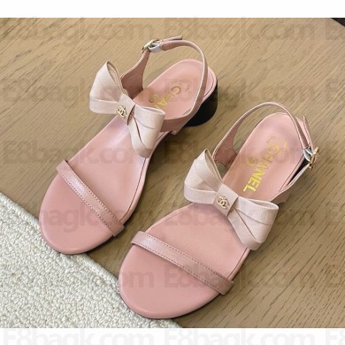 Chanel Lambskin sandals with bow pink heel 3cm 2025