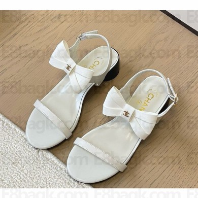 Chanel Lambskin sandals with bow white heel 3cm 2025