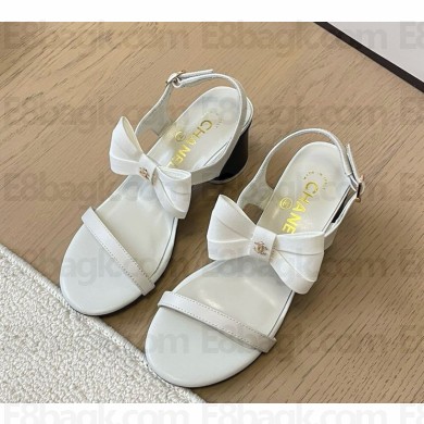 Chanel Lambskin sandals with bow white heel 5cm 2025