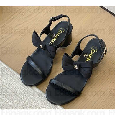 Chanel Lambskin sandals with bow Black heel 5cm 2025