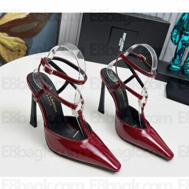 Saint Laurent Heel 11cm crystal-buckle patent leather slingback pumps red 2024