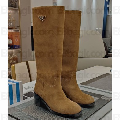 Prada suede leather boots in beige heel 7.5cm 1202-2024