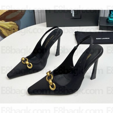 Saint Laurent Heel 11cm Severine slingback Pumps black silk 2024