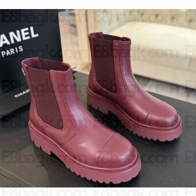 Chanel women's chelsea boots in calfskin burgundy 1202-2024