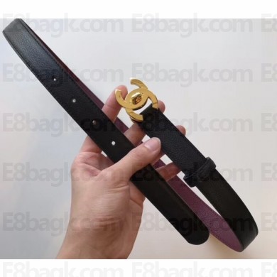 Chanel Width 2.5cm Leather Belt Black/Date Red with Golden CC Logo