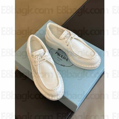 Prada Brushed leather lace-up shoes white 1E249N 2023