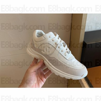 Chanel CC Logo Suede Calfskin Sneakers white 2022