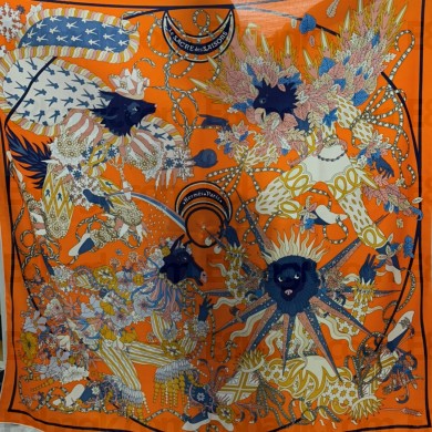 Hermes Crowned Cashmere & Silk Sqaure Scarf Orange 2022