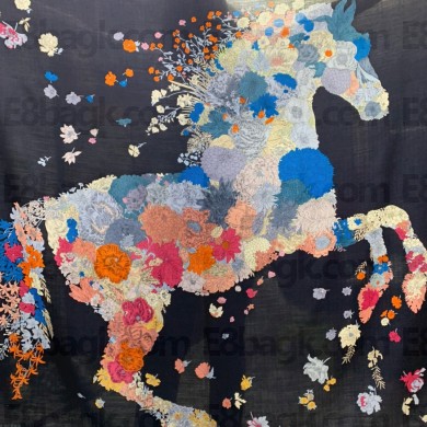 Hermes Flora Cashmere & Silk Sqaure Scarf blue 2022