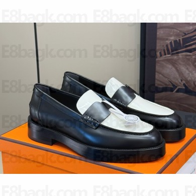 Hermes Women's Kennedy Loafers Leather black/white 1121-2024
