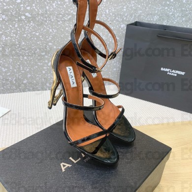 Alaia Heel 10cm CABARET SANDALS IN PATENT CALFSKIN black/gold 2023 