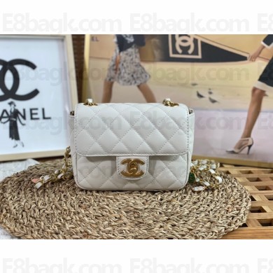 CHANEL Lambskin, Enamel & Gold-Tone Metal MINI FLAP BAG AS3738 white 2022