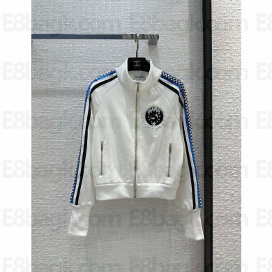 CHANEL WHITE NO.5 JERSEY COAT 2023 SPRING