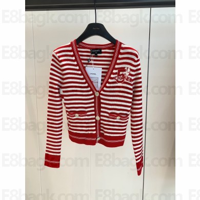 chanel red stripped NO.5 cardigan 2023 SPRING