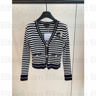 chanel black stripped NO.5 cardigan 2023 SPRING