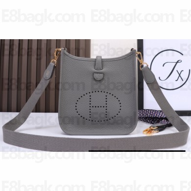 Hermes Mini Evelyne Bag In Original Togo Leather Gray with Gold Hardware (Machine Made)