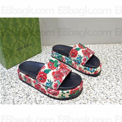 Gucci lover's platform slide sandals with flowers printing 2023