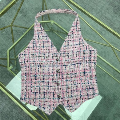 CHANEL PINK MULTICOLOR TWEED VEST 2023